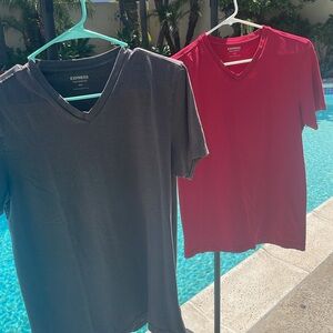 Bundle of 2 Express Flex Stretch Tees | Red and Gray | Size M